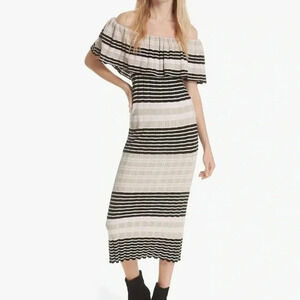Free People Off Duty Knit Maxi Ivory Striped Off Shoulder Dress Size M